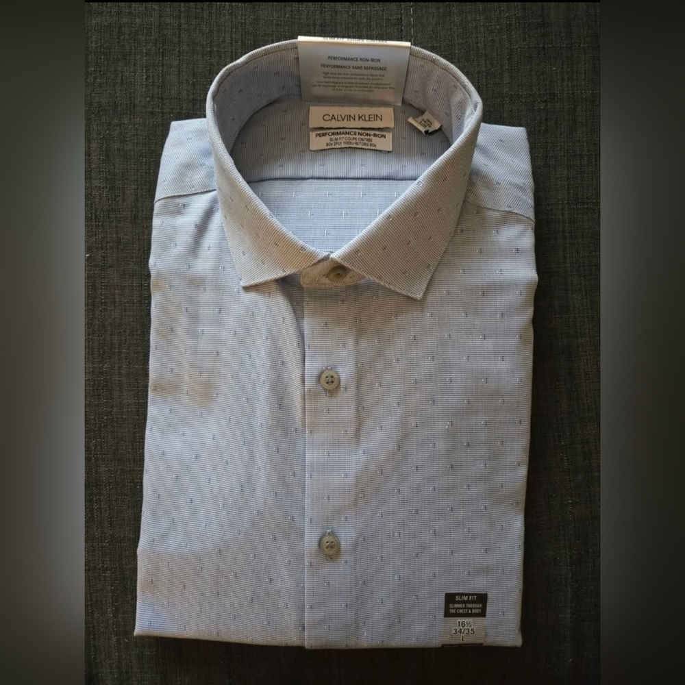 Calvin Klein Men's Light Blue Patterned Dress Shirt